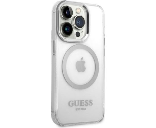 Guess GUHMP14LHTRMS Metal Outline Magsafe Hardcase Aizsargapvalks priekš iPhone 14 Pro 6,1" / sudraba Neoriģinālie Maciņi