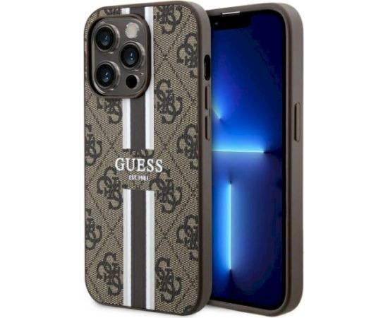 Guess GUHMP14LP4RPSW Hardcase 4G Printed Stripes MagSafe Aizsargapvalks priekš iPhone 14 Pro 6.1" / brūns Neoriģinālie Maciņi
