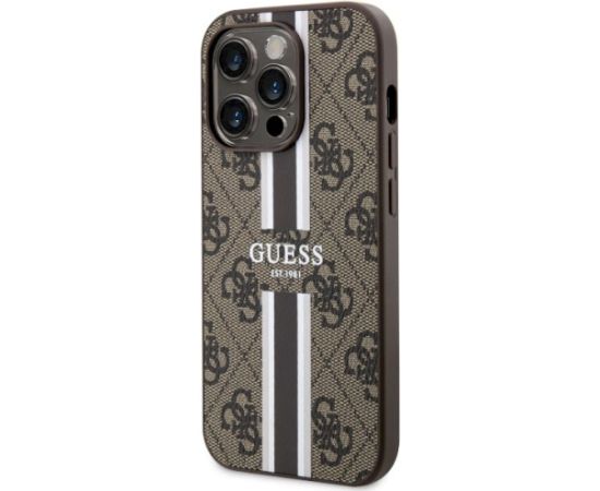 Guess GUHMP14LP4RPSW Hardcase 4G Printed Stripes MagSafe Aizsargapvalks priekš iPhone 14 Pro 6.1" / brūns Neoriģinālie Maciņi