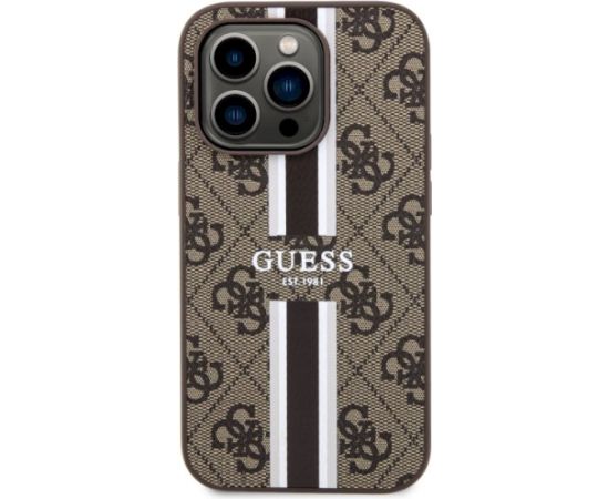 Guess GUHMP14LP4RPSW Hardcase 4G Printed Stripes MagSafe Aizsargapvalks priekš iPhone 14 Pro 6.1" / brūns Neoriģinālie Maciņi