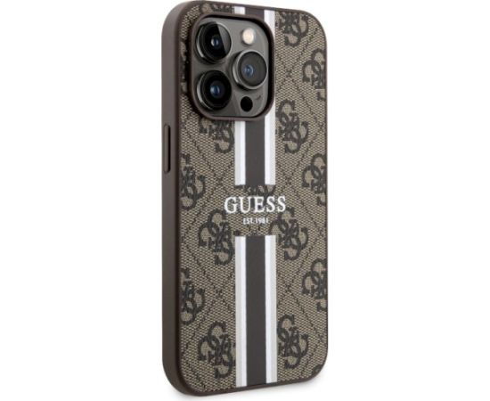 Guess GUHMP14LP4RPSW Hardcase 4G Printed Stripes MagSafe Aizsargapvalks priekš iPhone 14 Pro 6.1" / brūns Neoriģinālie Maciņi