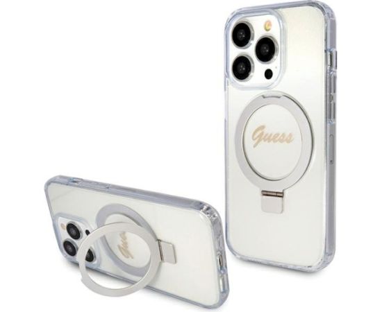 Guess GUHMP15LHRSGSD Hardcase Ring Stand Script Glitter Aizsargapvalks priekš iPhone 15 Pro 6.1" Neoriģinālie Maciņi