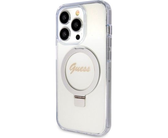Guess GUHMP15LHRSGSD Hardcase Ring Stand Script Glitter Aizsargapvalks priekš iPhone 15 Pro 6.1" Neoriģinālie Maciņi