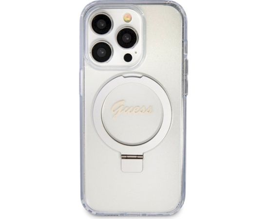 Guess GUHMP15LHRSGSD Hardcase Ring Stand Script Glitter Aizsargapvalks priekš iPhone 15 Pro 6.1" Neoriģinālie Maciņi