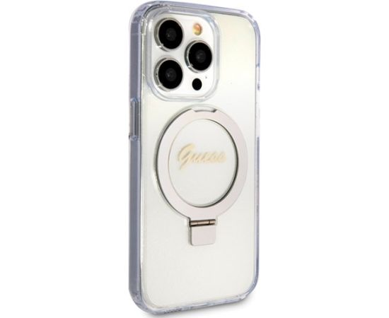Guess GUHMP15LHRSGSD Hardcase Ring Stand Script Glitter Aizsargapvalks priekš iPhone 15 Pro 6.1" Neoriģinālie Maciņi