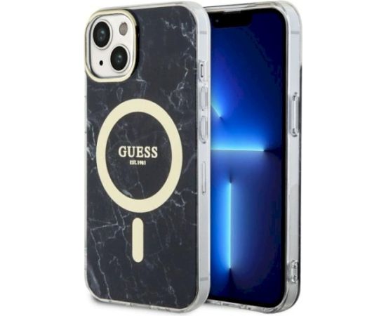 Guess GUHMP14SPCUMAK Marble MagSafe Hardcase Aizsargapvalks priekš iPhone 14 / 15 / 13 6.1" / melns Neoriģinālie Maciņi
