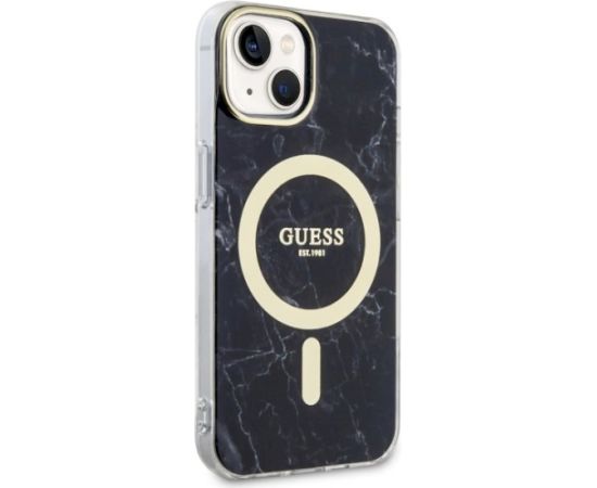 Guess GUHMP14SPCUMAK Marble MagSafe Hardcase Aizsargapvalks priekš iPhone 14 / 15 / 13 6.1" / melns Neoriģinālie Maciņi