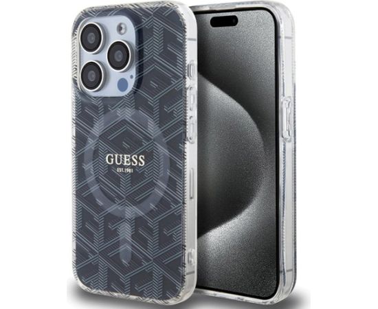Guess GUHMP15LHGCUSTGK Hardcase IML GCube MagSafe Aizsargapvalks priekš iPhone 15 Pro 6.1" / melns Neoriģinālie Maciņi