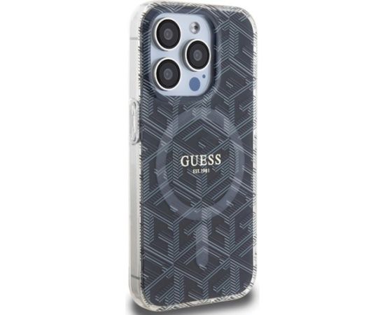 Guess GUHMP15LHGCUSTGK Hardcase IML GCube MagSafe Aizsargapvalks priekš iPhone 15 Pro 6.1" / melns Neoriģinālie Maciņi