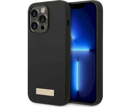 Guess GUHMP14LSBPLK Silicone Logo Plate MagSafe Aizsargapvalks priekš iPhone 14 Pro 6,1" / melns Neoriģinālie Maciņi