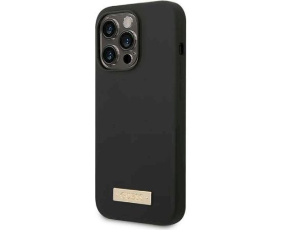 Guess GUHMP14LSBPLK Silicone Logo Plate MagSafe Aizsargapvalks priekš iPhone 14 Pro 6,1" / melns Neoriģinālie Maciņi
