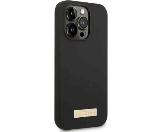 Guess GUHMP14LSBPLK Silicone Logo Plate MagSafe Aizsargapvalks priekš iPhone 14 Pro 6,1" / melns Neoriģinālie Maciņi