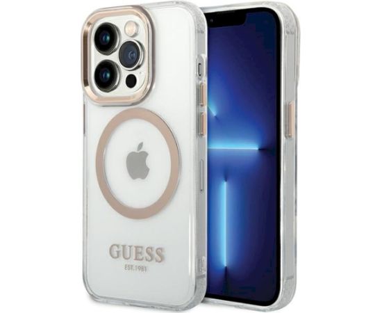 Guess GUHMP15XHTRMD Metal Outline Magsafe Aizsargapvalks priekš iPhone 15 Pro Max 6.7" / zelta Neoriģinālie Maciņi