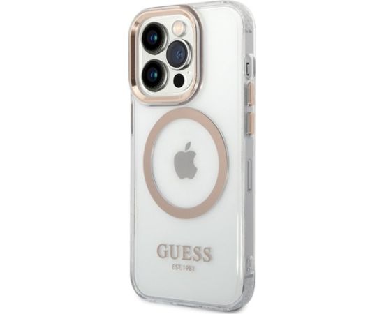 Guess GUHMP15XHTRMD Metal Outline Magsafe Aizsargapvalks priekš iPhone 15 Pro Max 6.7" / zelta Neoriģinālie Maciņi