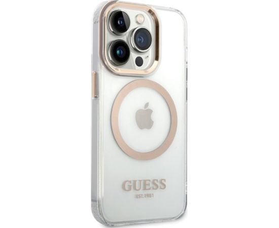 Guess GUHMP15XHTRMD Metal Outline Magsafe Aizsargapvalks priekš iPhone 15 Pro Max 6.7" / zelta Neoriģinālie Maciņi