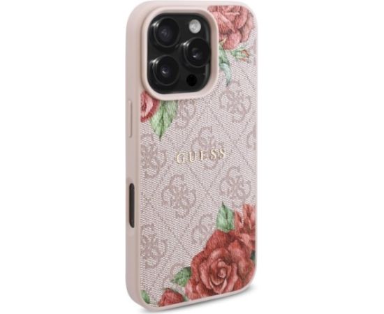 Guess GUHMP16LP4ROPEMCP Hardcase 4G Flowers Print MagSafe Aizsargapvalks priekš iPhone 16 Pro 6.3" / rozā Neoriģinālie Maciņi