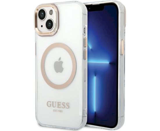 Guess GUHMP15MHTRMD Metal Outline Magsafe Aizsargapvalks priekš iPhone 15 Plus / 14 Plus 6.7" / zelta Neoriģinālie Maciņi