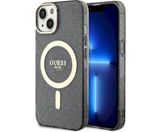 Guess GUHMP14MHCMCGK Hardcase Glitter Gold MagSafe Aizsargapvalks priekš iPhone 14 Plus / 15 Plus 6.7" / melns Neoriģinālie Maciņi