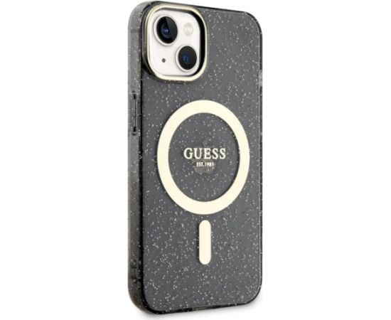 Guess GUHMP14MHCMCGK Hardcase Glitter Gold MagSafe Aizsargapvalks priekš iPhone 14 Plus / 15 Plus 6.7" / melns Neoriģinālie Maciņi