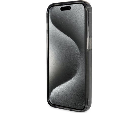 Guess GUHMP15LHRSGSK Hardcase Ring Stand Script Glitter MagSafe Aizsargapvalks priekš iPhone 15 Pro 6.1" / melns Neoriģinālie Maciņi