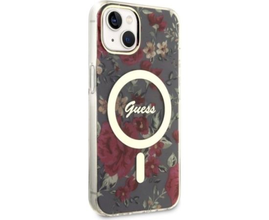 Guess GUHMP14SHCFWSA Hardcase Flower MagSafe Aizsargapvalks priekš iPhone 14 / 15 / 13 6.1" / haki Neoriģinālie Maciņi