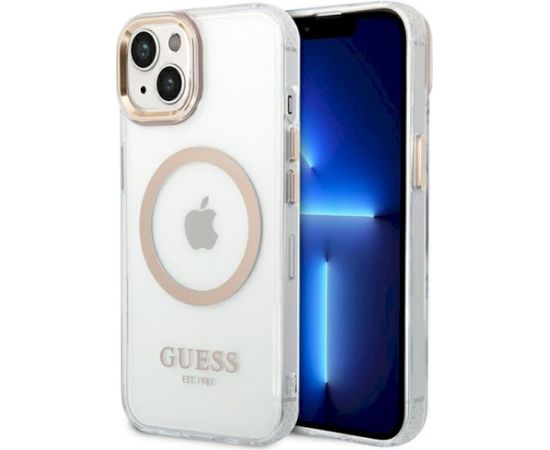 Guess GUHMP14SHTRMD Hardcase Metal Outline Magsafe Aizsargapvalks priekš iPhone 14 / 15 / 13 6.1" / zelta Neoriģinālie Maciņi
