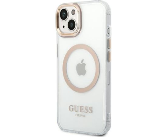 Guess GUHMP14SHTRMD Hardcase Metal Outline Magsafe Aizsargapvalks priekš iPhone 14 / 15 / 13 6.1" / zelta Neoriģinālie Maciņi