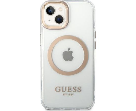 Guess GUHMP14SHTRMD Hardcase Metal Outline Magsafe Aizsargapvalks priekš iPhone 14 / 15 / 13 6.1" / zelta Neoriģinālie Maciņi