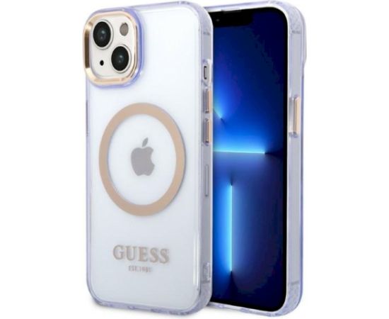 Guess GUHMP14SHTCMU Hardcase Gold Outline Translucent MagS Aizsargapvalks priekš iPhone 14 / 15 6.1" / violets Neoriģinālie Maciņi