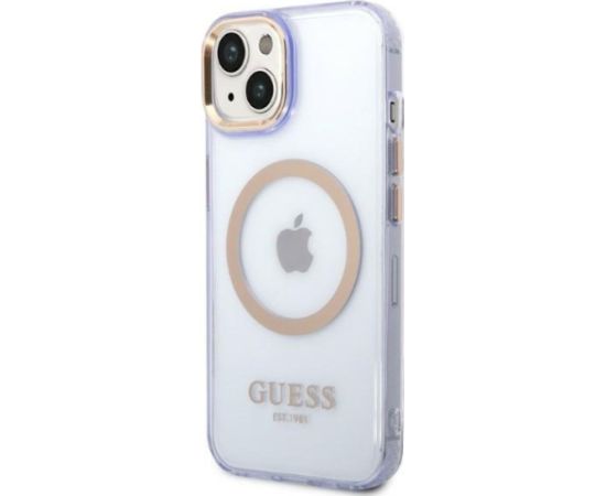 Guess GUHMP14SHTCMU Hardcase Gold Outline Translucent MagS Aizsargapvalks priekš iPhone 14 / 15 6.1" / violets Neoriģinālie Maciņi