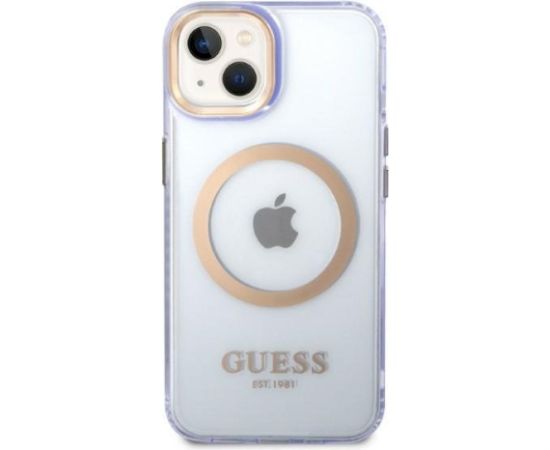 Guess GUHMP14SHTCMU Hardcase Gold Outline Translucent MagS Aizsargapvalks priekš iPhone 14 / 15 6.1" / violets Neoriģinālie Maciņi