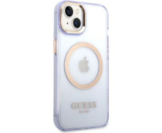 Guess GUHMP14SHTCMU Hardcase Gold Outline Translucent MagS Aizsargapvalks priekš iPhone 14 / 15 6.1" / violets Neoriģinālie Maciņi