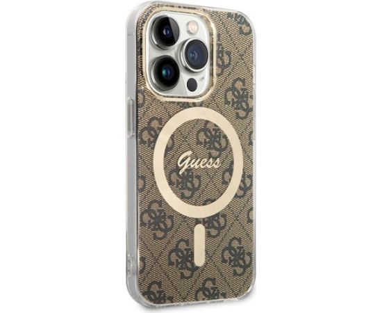 Guess GUHMP15LH4STW Hardcase IML 4G MagSafe Aizsargapvalks priekš iPhone 15 Pro 6.1" / brūns Neoriģinālie Maciņi
