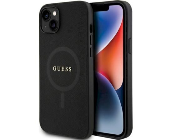Guess GUHMP15MPSAHMCK Hardcase Saffiano MagSafe Aizsargapvalks priekš iPhone 15 Plus / 14 Plus 6.7" / melns Neoriģinālie Maciņi