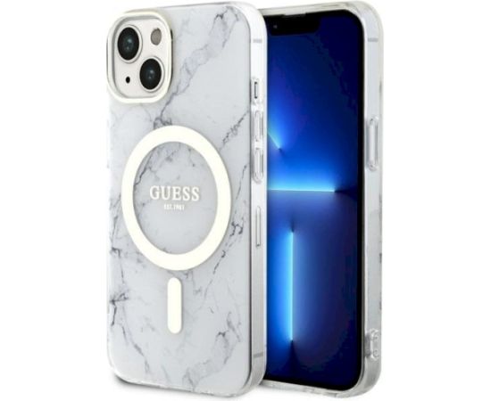 Guess GUHMP14SPCUMAH Marble MagSafe Hardcase Aizsargapvalks priekš iPhone 14 / 15 / 13 6.1" / balts Neoriģinālie Maciņi