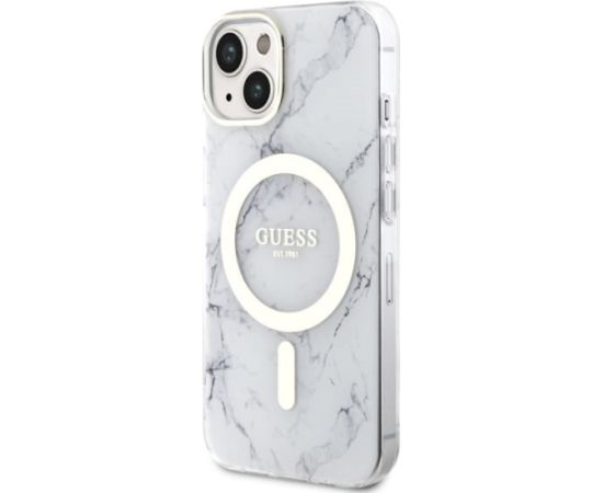 Guess GUHMP14SPCUMAH Marble MagSafe Hardcase Aizsargapvalks priekš iPhone 14 / 15 / 13 6.1" / balts Neoriģinālie Maciņi