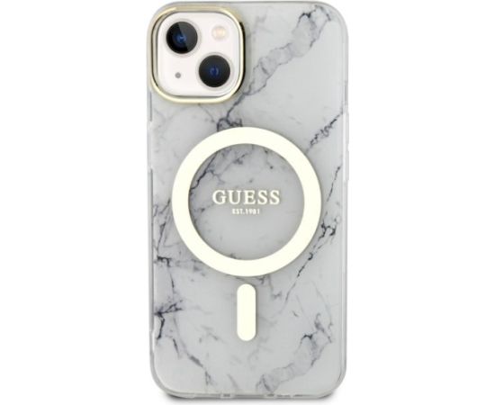 Guess GUHMP14SPCUMAH Marble MagSafe Hardcase Aizsargapvalks priekš iPhone 14 / 15 / 13 6.1" / balts Neoriģinālie Maciņi