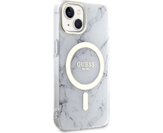 Guess GUHMP14SPCUMAH Marble MagSafe Hardcase Aizsargapvalks priekš iPhone 14 / 15 / 13 6.1" / balts Neoriģinālie Maciņi