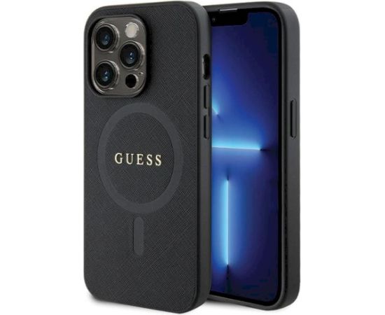 Guess GUHMP14LPSAHMCK Saffiano MagSafe Aizsargapvalks priekš iPhone 14 Pro 6.1" / melns Neoriģinālie Maciņi