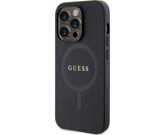 Guess GUHMP14LPSAHMCK Saffiano MagSafe Aizsargapvalks priekš iPhone 14 Pro 6.1" / melns Neoriģinālie Maciņi