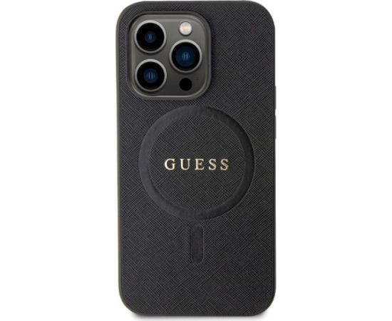 Guess GUHMP14LPSAHMCK Saffiano MagSafe Aizsargapvalks priekš iPhone 14 Pro 6.1" / melns Neoriģinālie Maciņi
