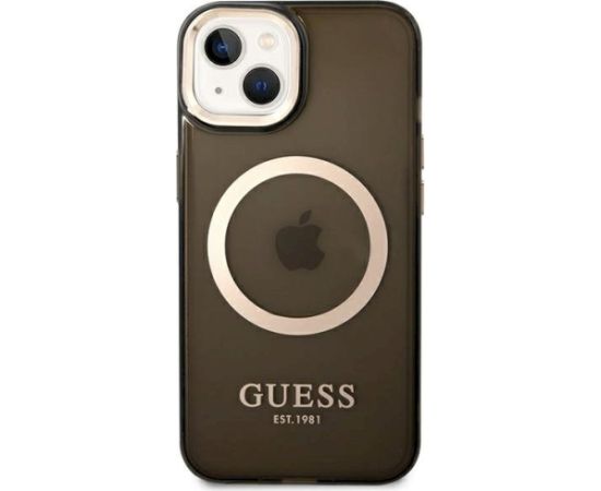 Guess GUHMP14SHTCMK Hardcase Gold Outline Translucent MagSafe Aizsargapvalks priekš iPhone 14 / 15 / 13 6.1" / melns Neoriģinālie Maciņi