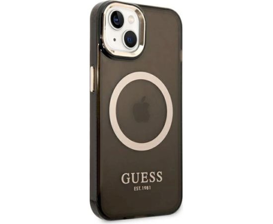 Guess GUHMP14SHTCMK Hardcase Gold Outline Translucent MagSafe Aizsargapvalks priekš iPhone 14 / 15 / 13 6.1" / melns Neoriģinālie Maciņi
