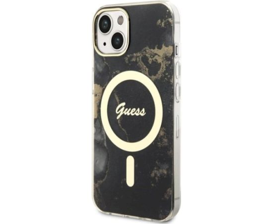 Guess GUHMP14MHTMRSK Golden Marble MagSafe Aizsargapvalks priekš iPhone 14 Plus/15 Plus 6.7" / melns Neoriģinālie Maciņi