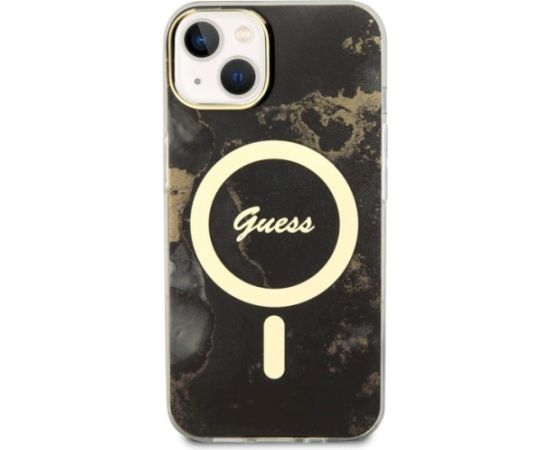 Guess GUHMP14MHTMRSK Golden Marble MagSafe Aizsargapvalks priekš iPhone 14 Plus/15 Plus 6.7" / melns Neoriģinālie Maciņi