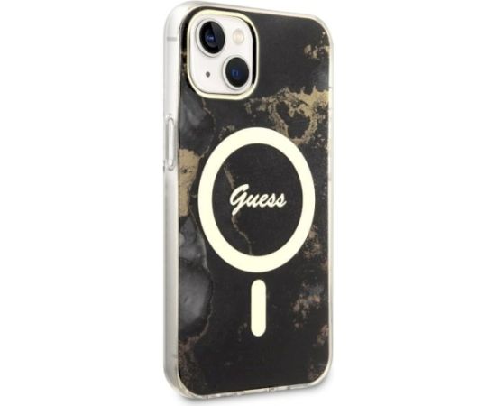 Guess GUHMP14MHTMRSK Golden Marble MagSafe Aizsargapvalks priekš iPhone 14 Plus/15 Plus 6.7" / melns Neoriģinālie Maciņi