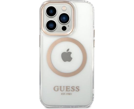 Guess GUHMP15LHTRMD Metal Outline Magsafe Aizsargapvalks priekš iPhone 15 Pro 6.1" / zelta Neoriģinālie Maciņi