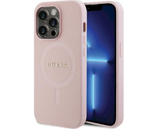 Guess GUHMP14LPSAHMCP Hardcase Saffiano MagSafe Aizsargapvalks priekš iPhone 14 Pro 6,1" / rozā Neoriģinālie Maciņi