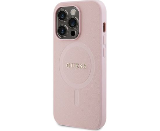 Guess GUHMP14LPSAHMCP Hardcase Saffiano MagSafe Aizsargapvalks priekš iPhone 14 Pro 6,1" / rozā Neoriģinālie Maciņi