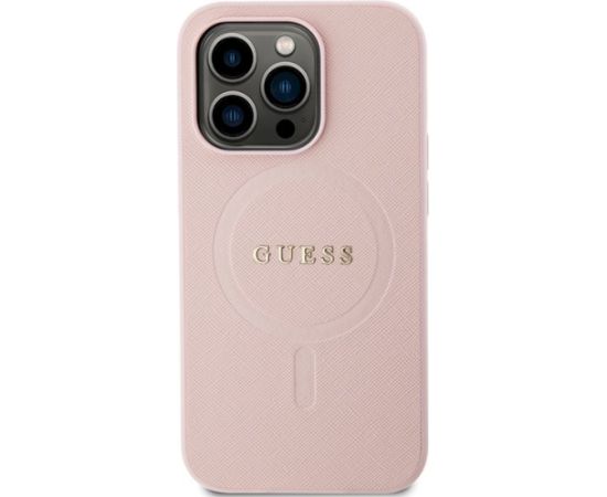 Guess GUHMP14LPSAHMCP Hardcase Saffiano MagSafe Aizsargapvalks priekš iPhone 14 Pro 6,1" / rozā Neoriģinālie Maciņi